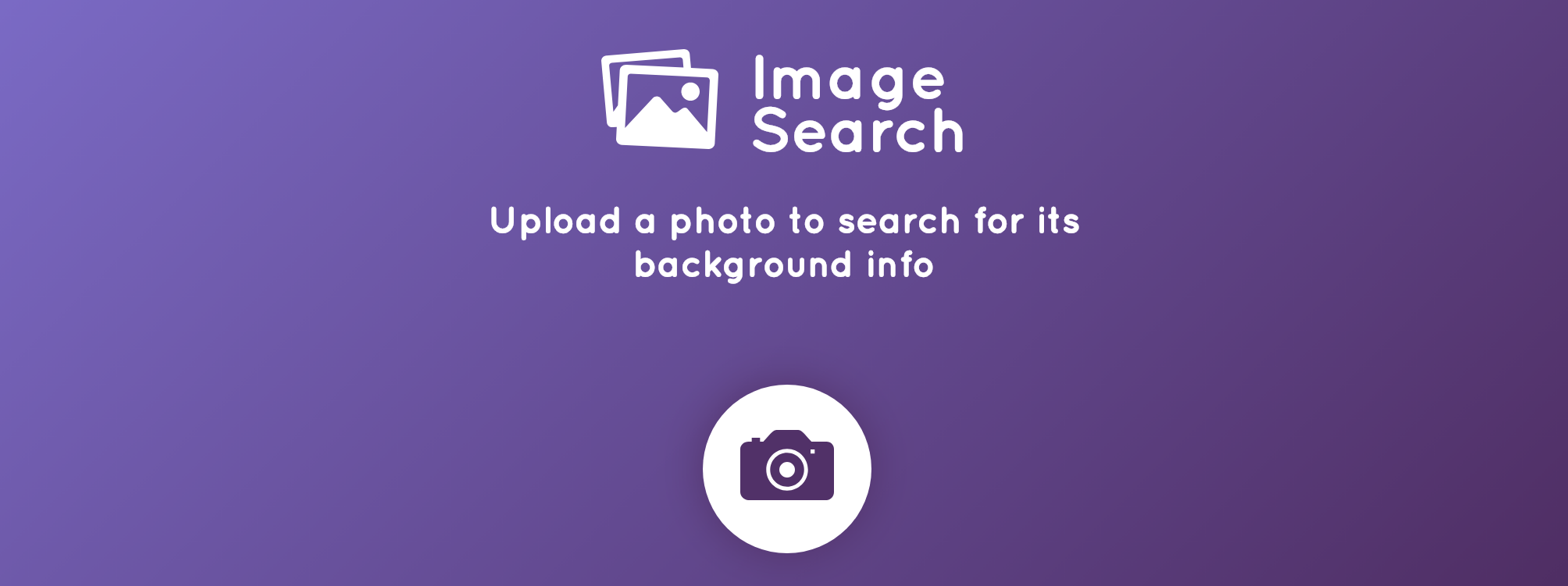 screenshot of main photo search screen with title and camera button